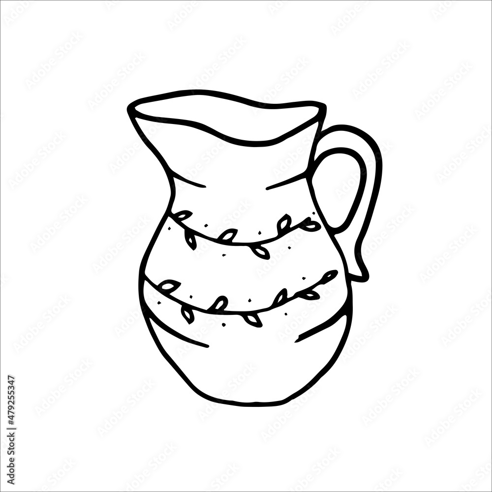 Cream jug with floral ornament. Doodle element for design Cream jug with floral ornament. Doodle element for design