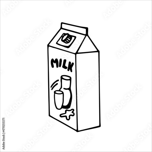 Milk carton. Breakfast products. Doodle element for design