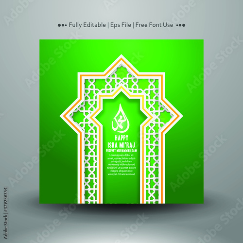 happy Isra miraj islamic holiday flat illustration greeting social media banner template 