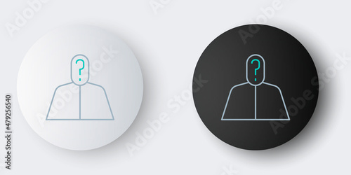 Line Anonymous man with question mark icon isolated on grey background. Unknown user, incognito profile, business secrecy, obscurity. Colorful outline concept. Vector