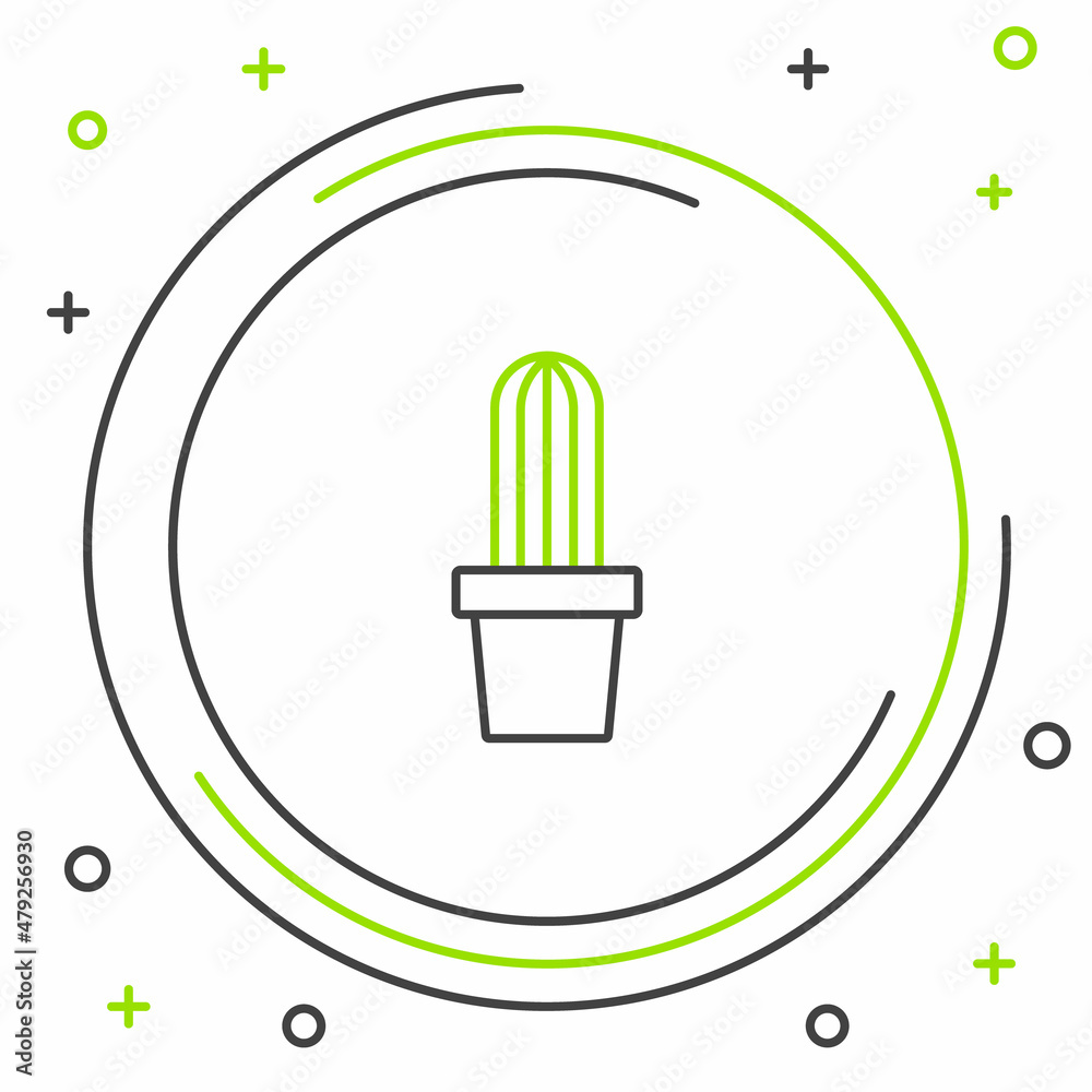 Line Cactus peyote in pot icon isolated on white background. Plant growing in a pot. Potted plant sign. Colorful outline concept. Vector Line Cactus peyote in pot icon isolated on white background. Plant growing in a pot. Potted plant sign. Colorful outline concept. Vector