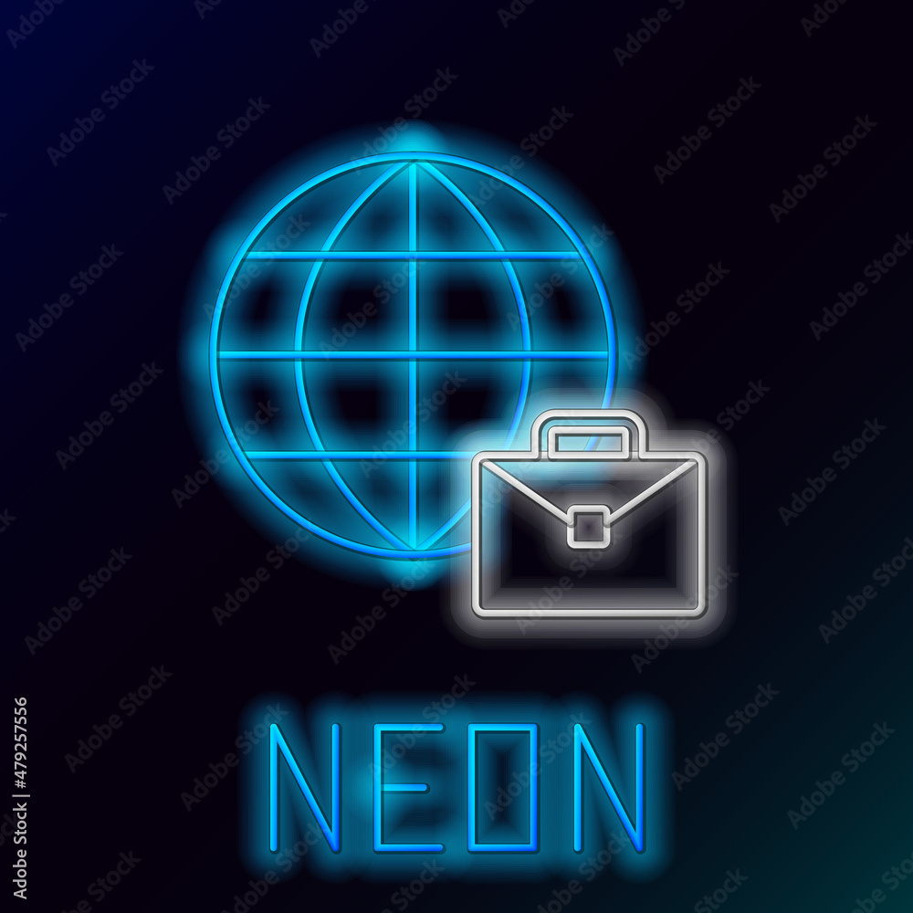 Glowing neon line Online working icon isolated on black background. Freelancer man working on laptop at his house. Remote work. Distant job concept. Colorful outline concept. Vector Glowing neon line Online working icon isolated on black background. Freelancer man working on laptop at his house. Remote work. Distant job concept. Colorful outline concept. Vector