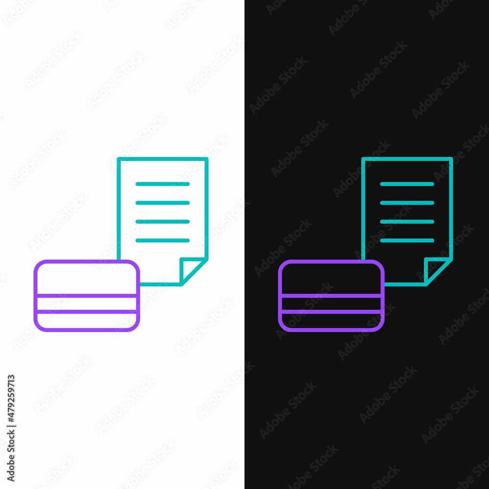 Line Credit card icon isolated on white and black background. Online payment. Cash withdrawal. Financial operations. Shopping sign. Colorful outline concept. Vector Line Credit card icon isolated on white and black background. Online payment. Cash withdrawal. Financial operations. Shopping sign. Colorful outline concept. Vector