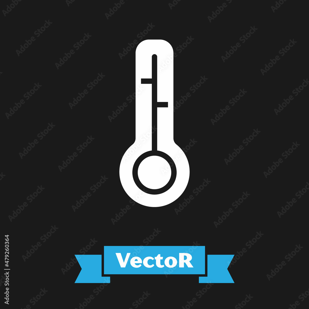 White Meteorology thermometer measuring icon isolated on black background. Thermometer equipment showing hot or cold weather. Vector