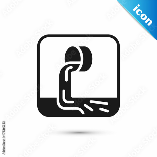 Grey Wastewater icon isolated on white background. Sewer pipe. From the pipe flowing liquid into the river. Vector