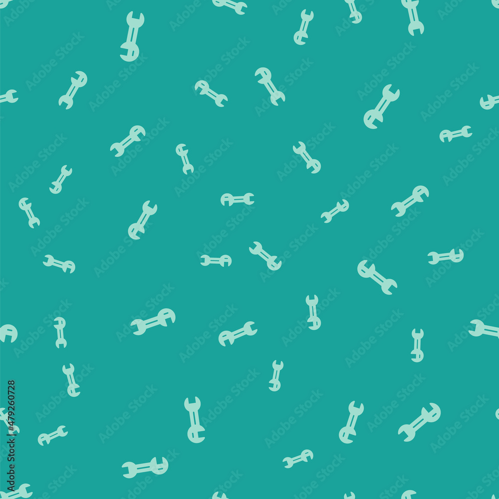 Green Wrench spanner icon isolated seamless pattern on green background. Vector