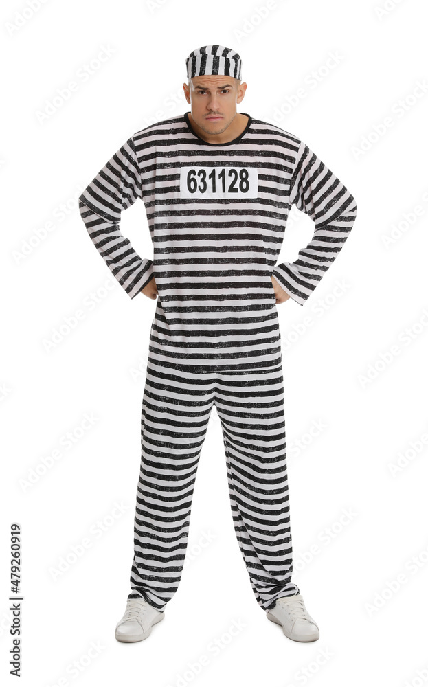 Prisoner in striped uniform on white background Prisoner in striped uniform on white background
