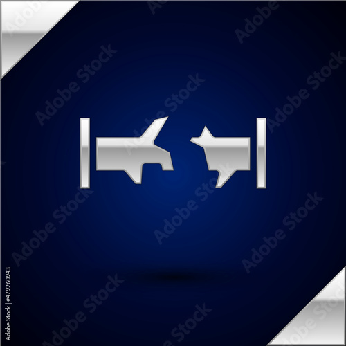 Silver Broken metal pipe with leaking water icon isolated on dark blue background. Vector