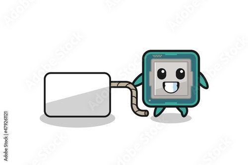 processor cartoon is pulling a banner