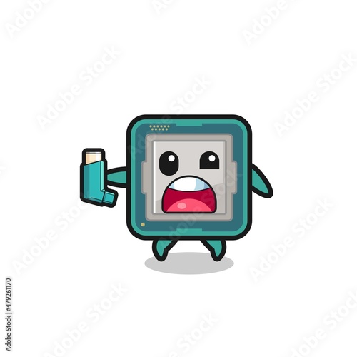 processor mascot having asthma while holding the inhaler