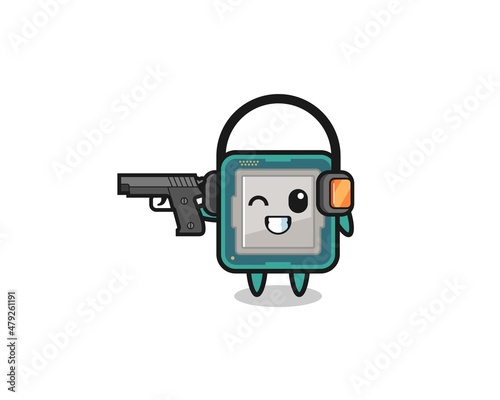illustration of processor cartoon doing shooting range
