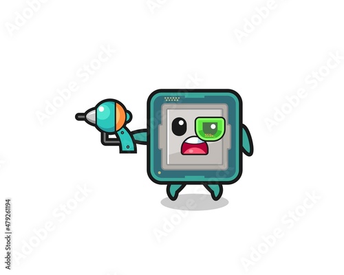 cute processor holding a future gun