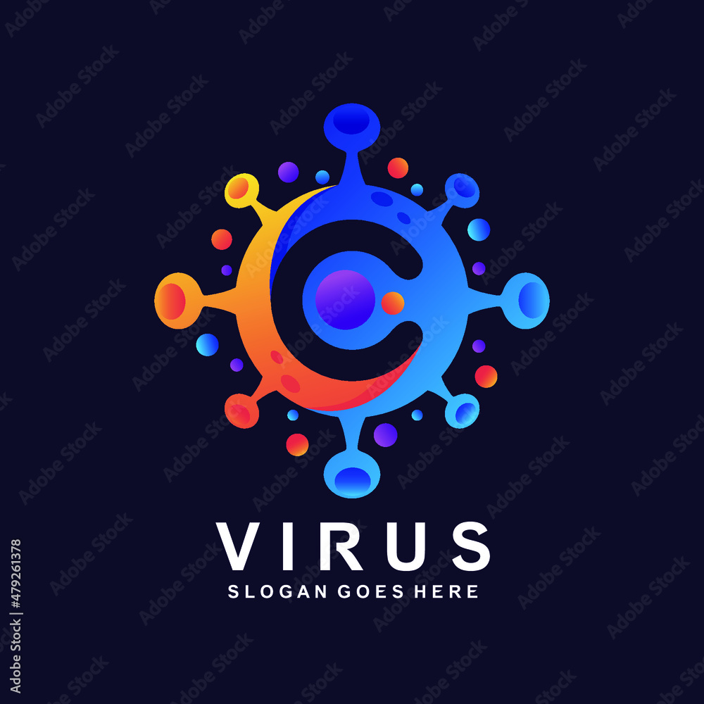 Gradient letter c virus logo design in vector