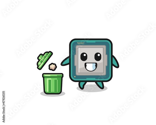illustration of the processor throwing garbage in the trash can