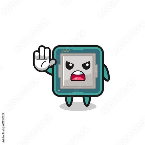 processor character doing stop gesture