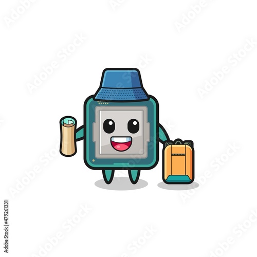 processor mascot character as hiker