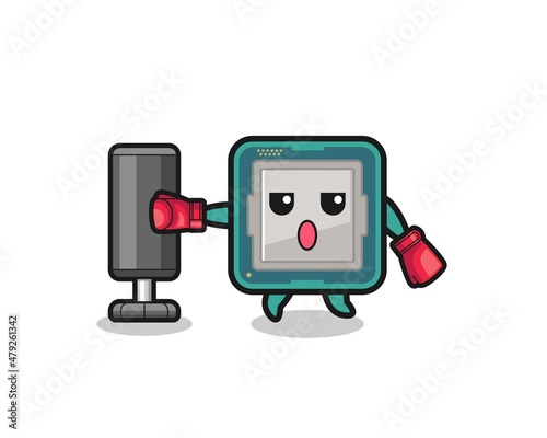 processor boxer cartoon doing training with punching bag