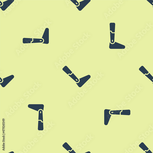 Blue Prosthesis leg icon isolated seamless pattern on yellow background. Futuristic concept of bionic leg, robotic mechanical leg. Vector