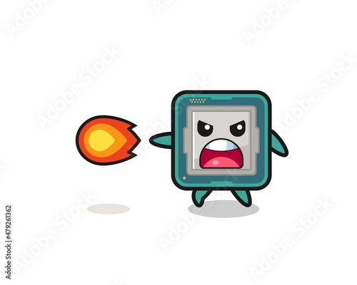 cute processor mascot is shooting fire power