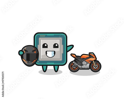 cute processor cartoon as a motorcycle racer
