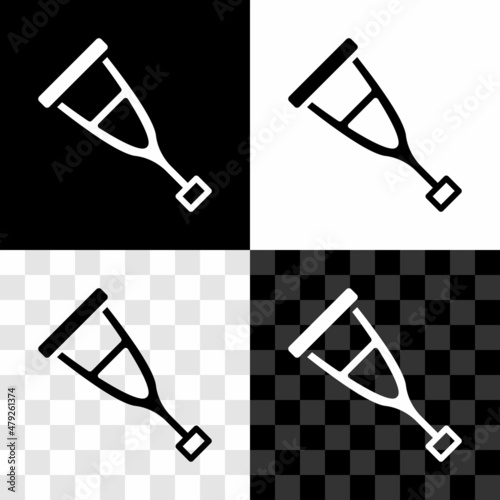 Set Crutch or crutches icon isolated on black and white, transparent background. Equipment for rehabilitation of people with diseases of musculoskeletal system. Vector
