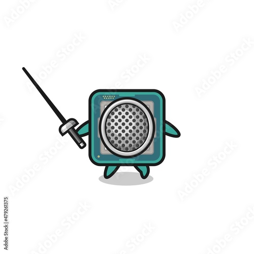 processor earth cartoon as fencer mascot