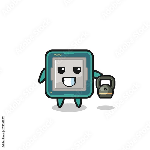 processor mascot lifting kettlebell in the gym