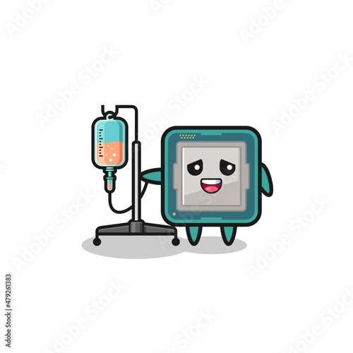 cute processor character standing with infusion pole