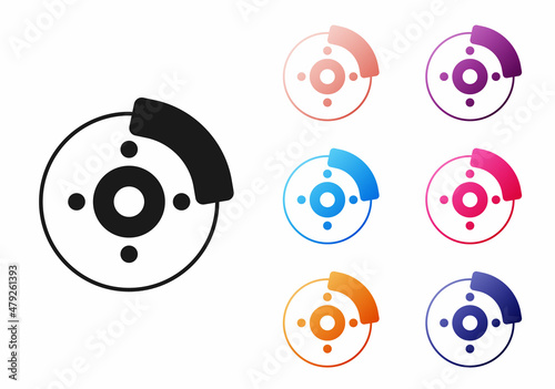 Black Car brake disk with caliper icon isolated on white background. Set icons colorful. Vector
