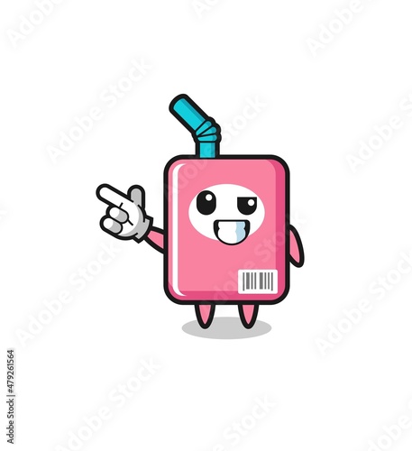 milk box mascot pointing top left