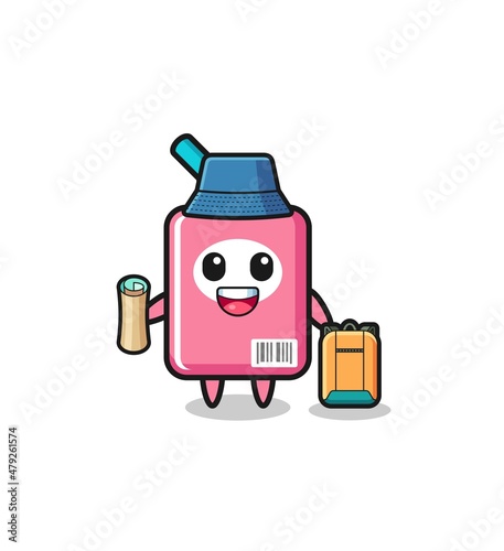 milk box mascot character as hiker