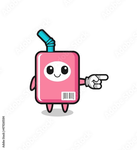 milk box mascot with pointing right gesture