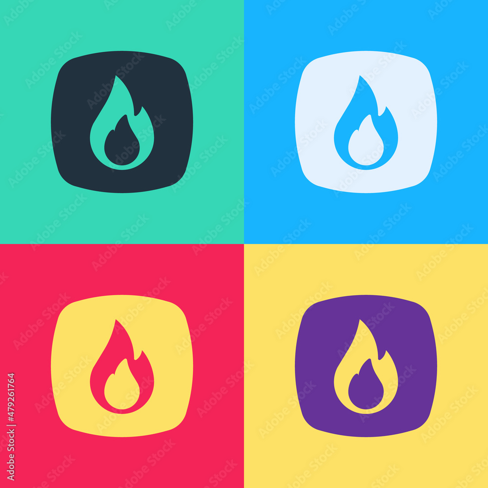 Pop art Fire flame icon isolated on color background. Vector Pop art Fire flame icon isolated on color background. Vector