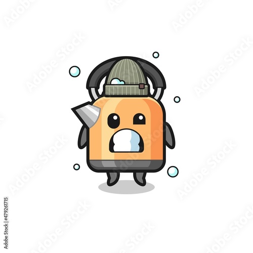cute cartoon kettle with shivering expression