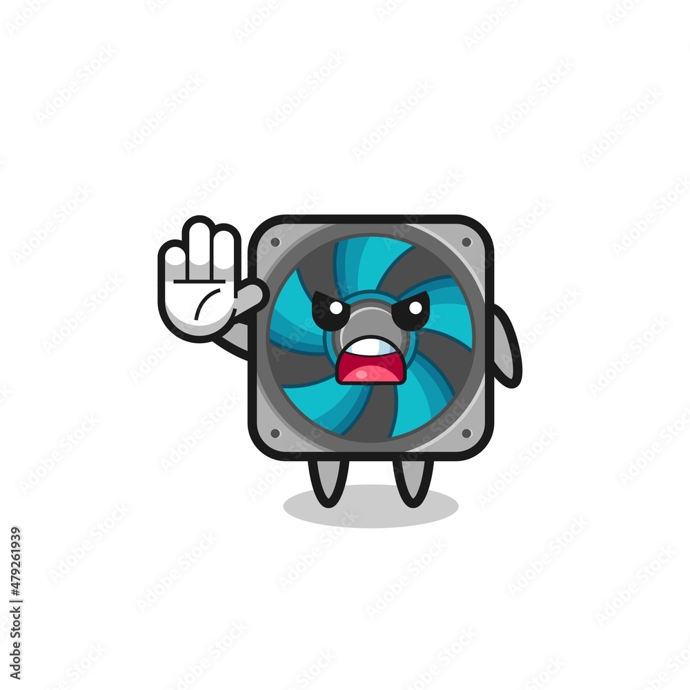 computer fan character doing stop gesture