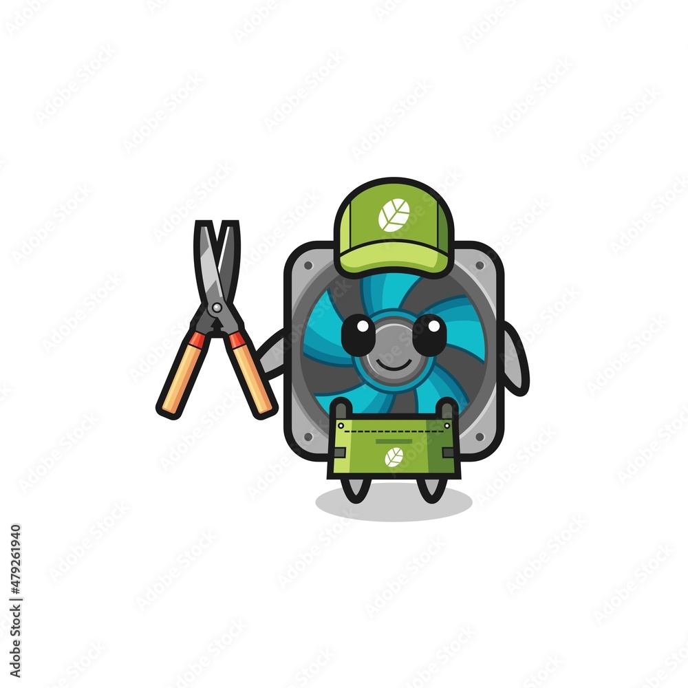 cute computer fan as gardener mascot cute computer fan as gardener mascot