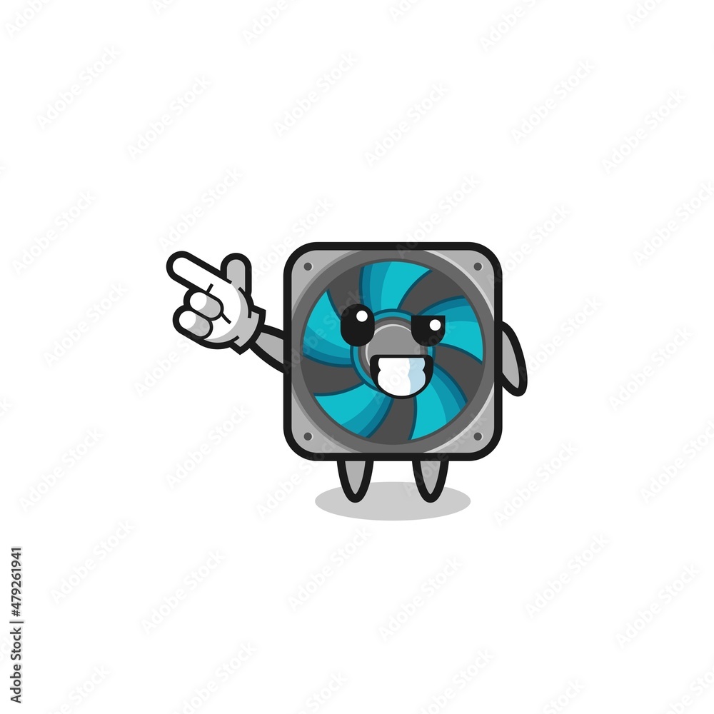 computer fan mascot pointing top left