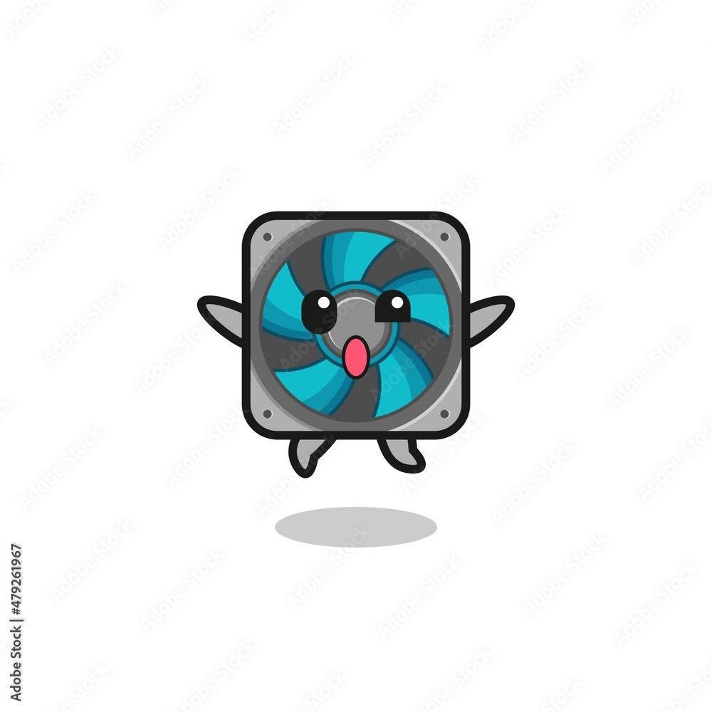 computer fan character is jumping gesture computer fan character is jumping gesture