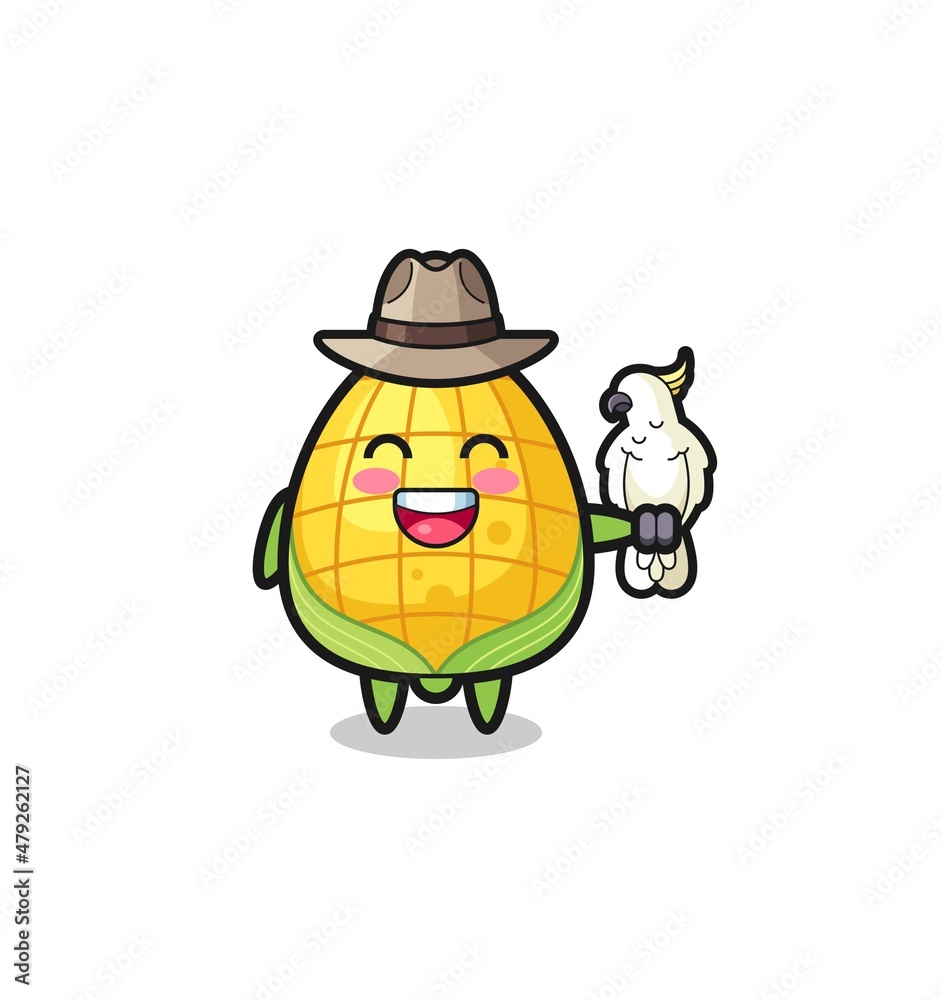 Fototapeta premium corn zookeeper mascot with a parrot
