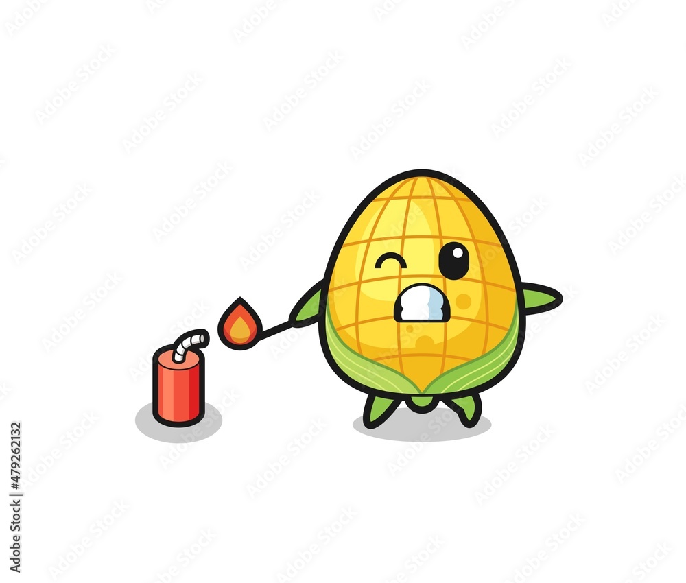 corn mascot illustration playing firecracker corn mascot illustration playing firecracker