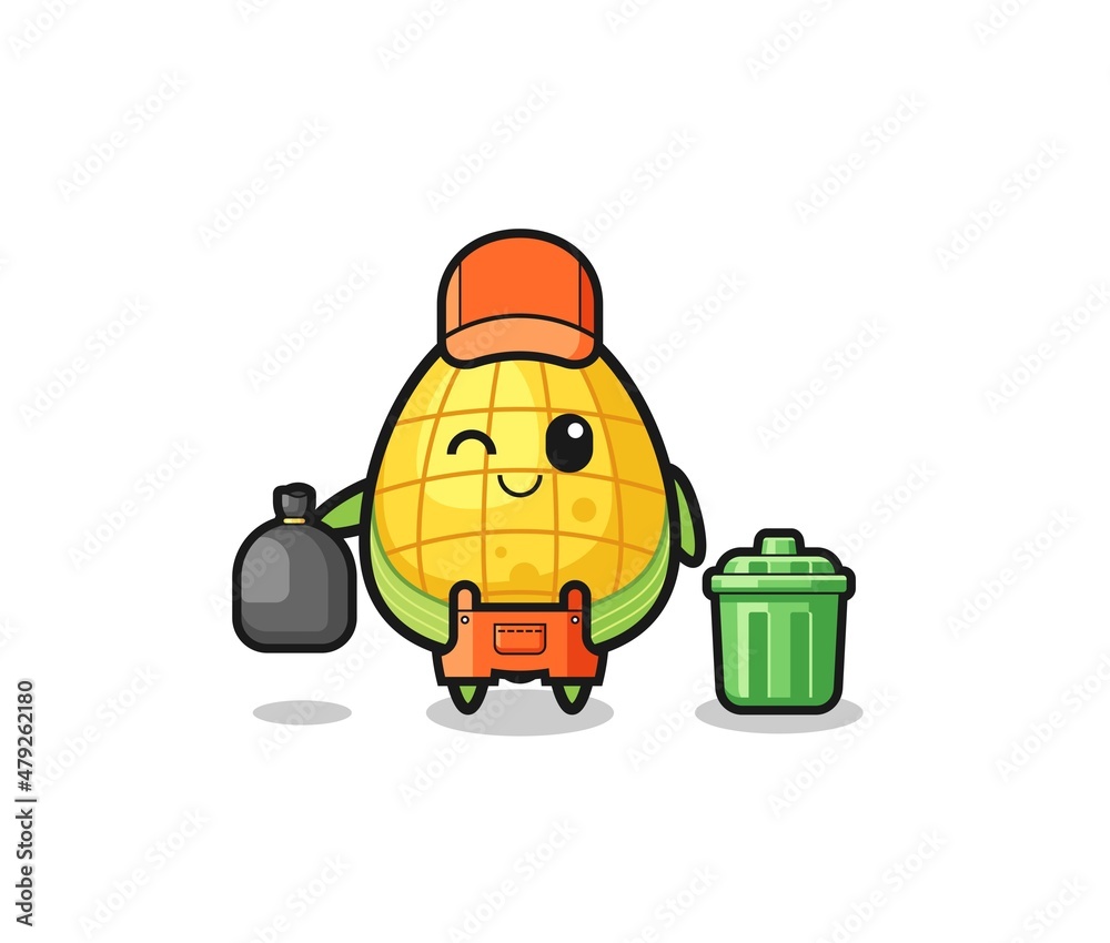 the mascot of cute corn as garbage collector the mascot of cute corn as garbage collector