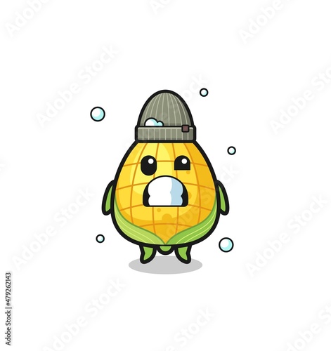 cute cartoon corn with shivering expression