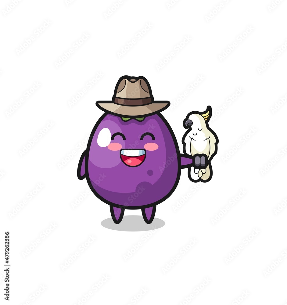 Fototapeta premium eggplant zookeeper mascot with a parrot