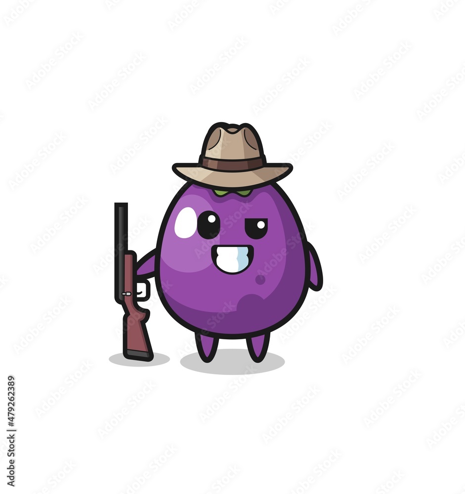 eggplant hunter mascot holding a gun