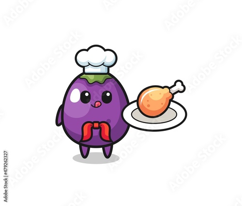 eggplant fried chicken chef cartoon character
