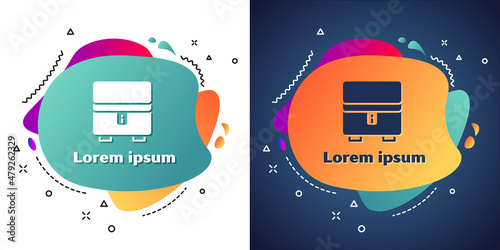 White Jewelry box icon isolated on white and blue background. Casket with jewelry. Abstract banner with liquid shapes. Vector