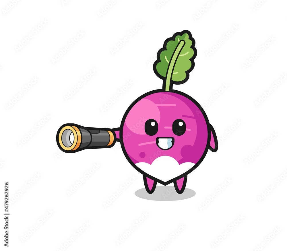turnip mascot holding flashlight turnip mascot holding flashlight