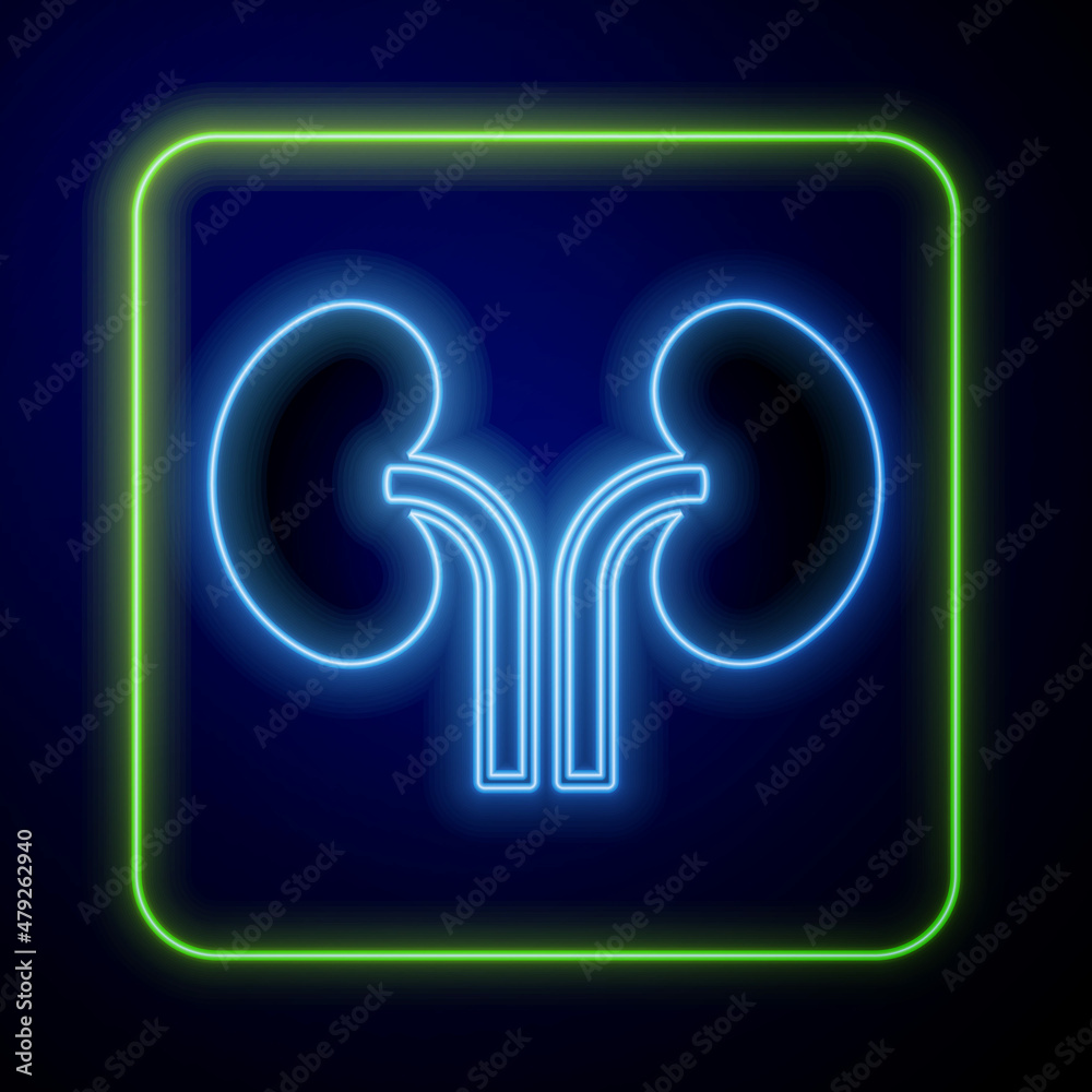Glowing neon Human kidneys icon isolated on blue background. Vector Glowing neon Human kidneys icon isolated on blue background. Vector