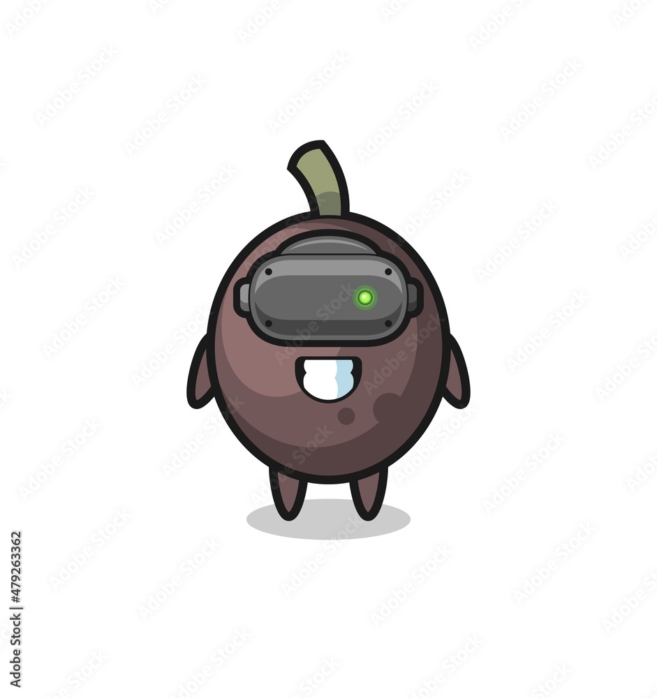 Obraz premium cute black olive using VR headset