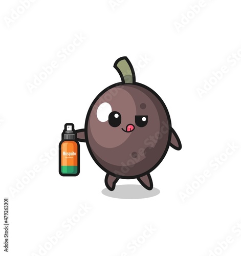 cute black olive holding mosquito repellent